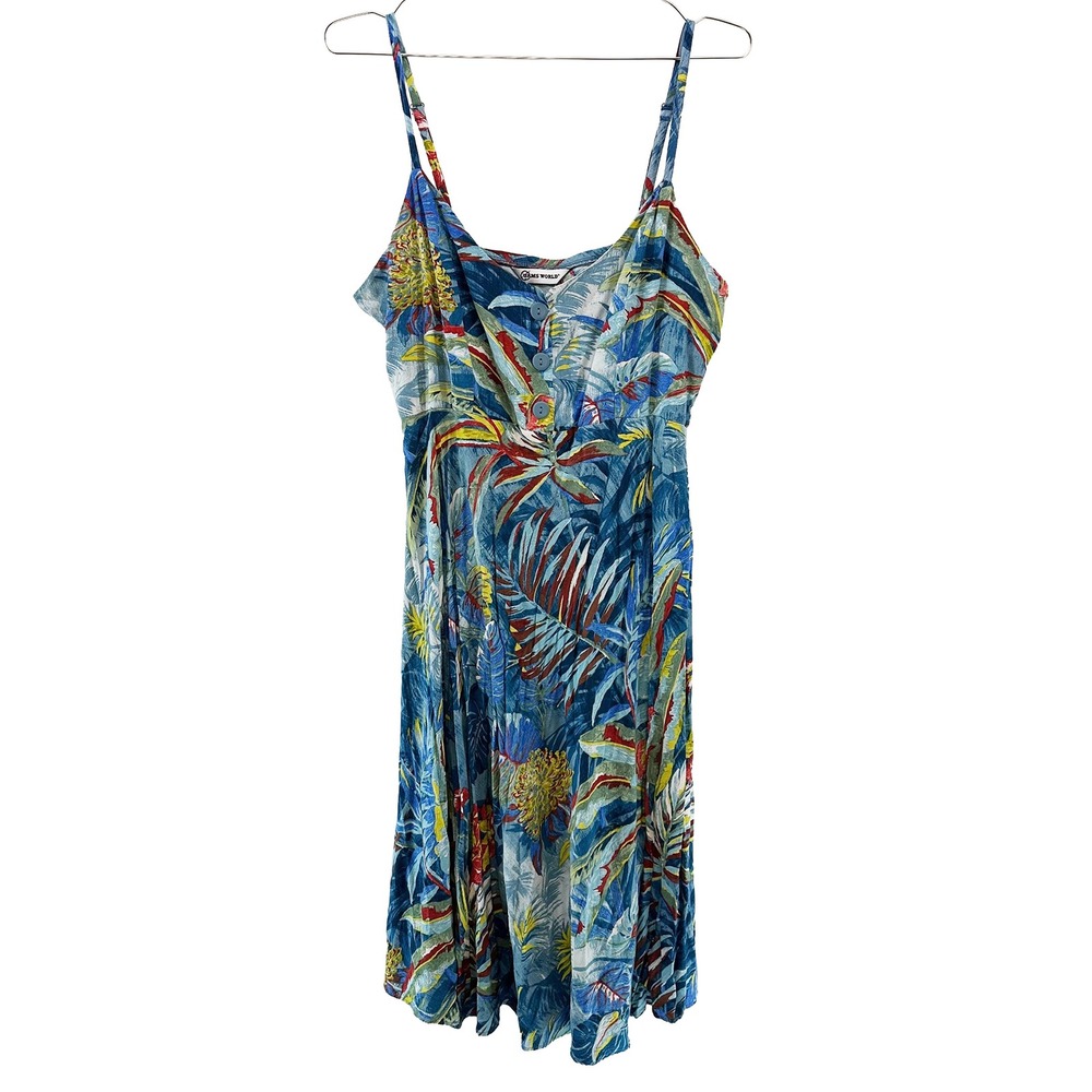 JAMS WORLD Eden Kamuela Print Hawaiian Midi Sundress • Large • blue, red, green